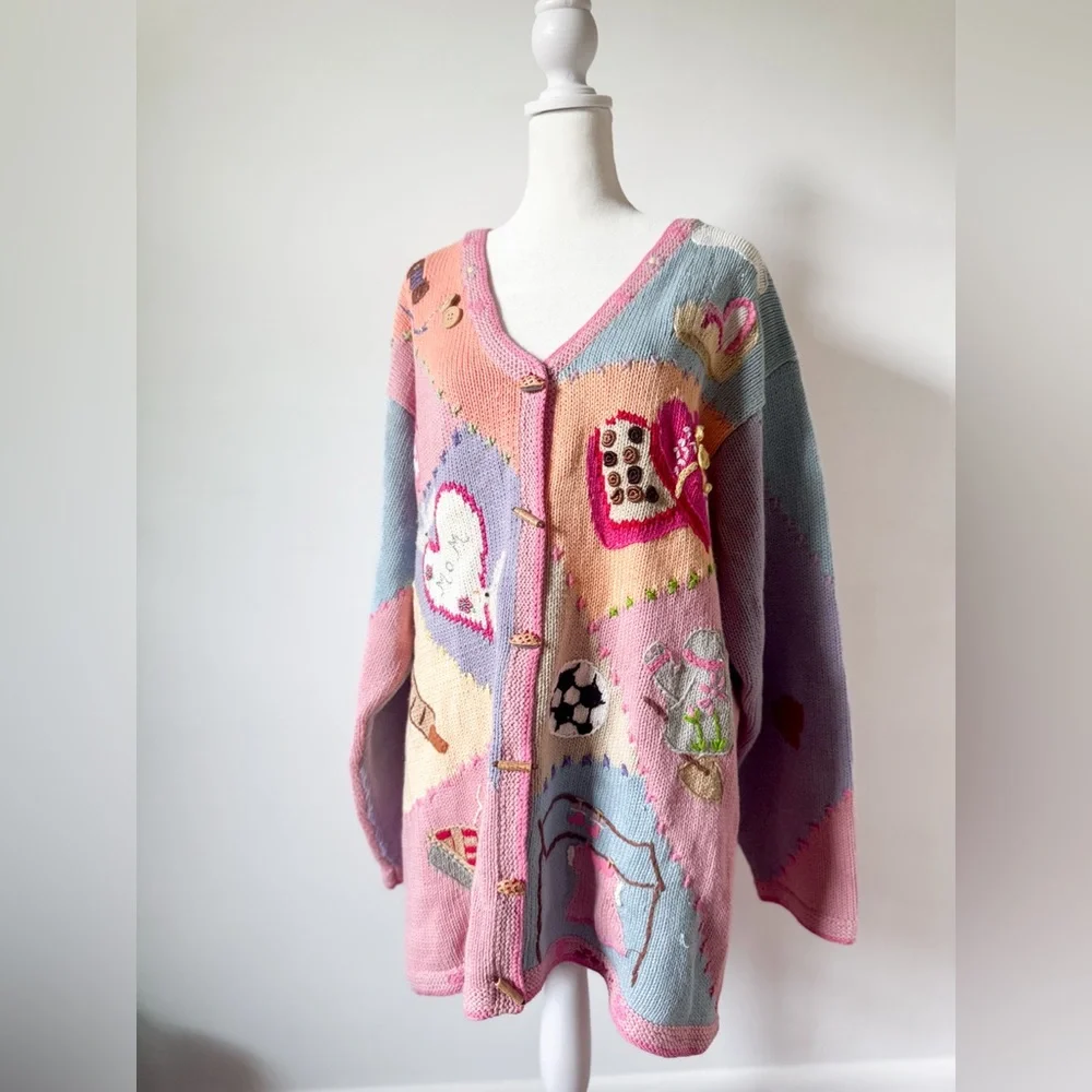 SOLD Vintage Storybook Knits Mom Themed Cardigan - Picture 2 of 8